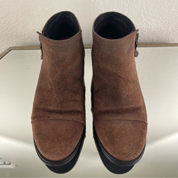 SOREL Dark Brown Full Grain Suede Leather Side Zipper Major Low Ankle Booties - Picture 8 of 13